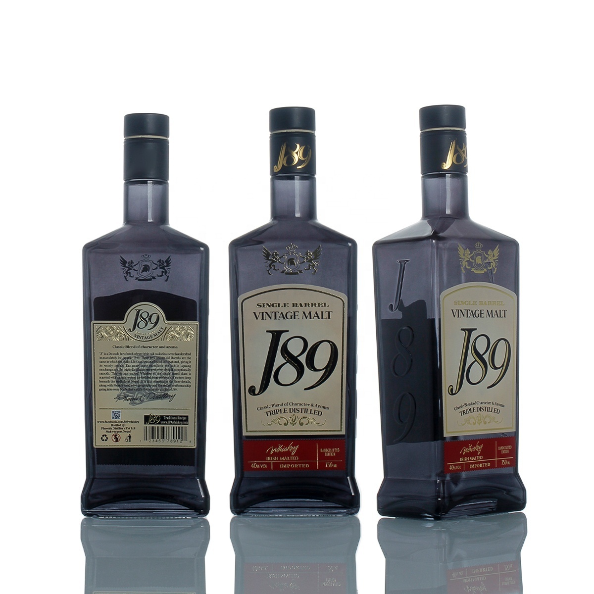 High quality matte black round 500ml 750ml tequila whiskey gin rum brandy vodka glass bottles for liquor