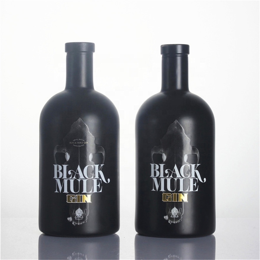 High quality matte black round 500ml 750ml tequila whiskey gin rum brandy vodka glass bottles for liquor