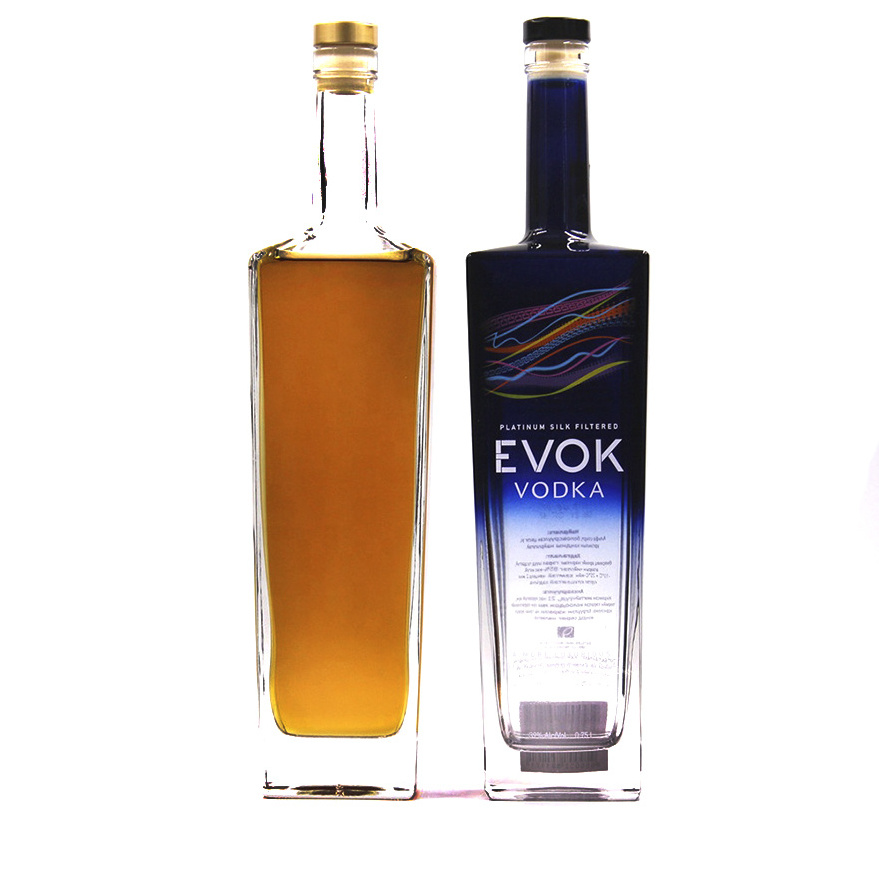 OEM frosted spraying logo printing 75cl 1L 1000ml 700ml taper liquor rum gin tequila empty vodka glass spirit bottle 750ml