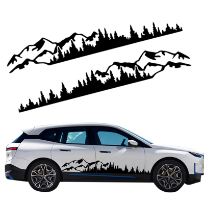 1 Pair 77.4'' Mountain Tree Forest Vinyl Decals for Car Body Door Side Auto Mountains Graphic Stickers