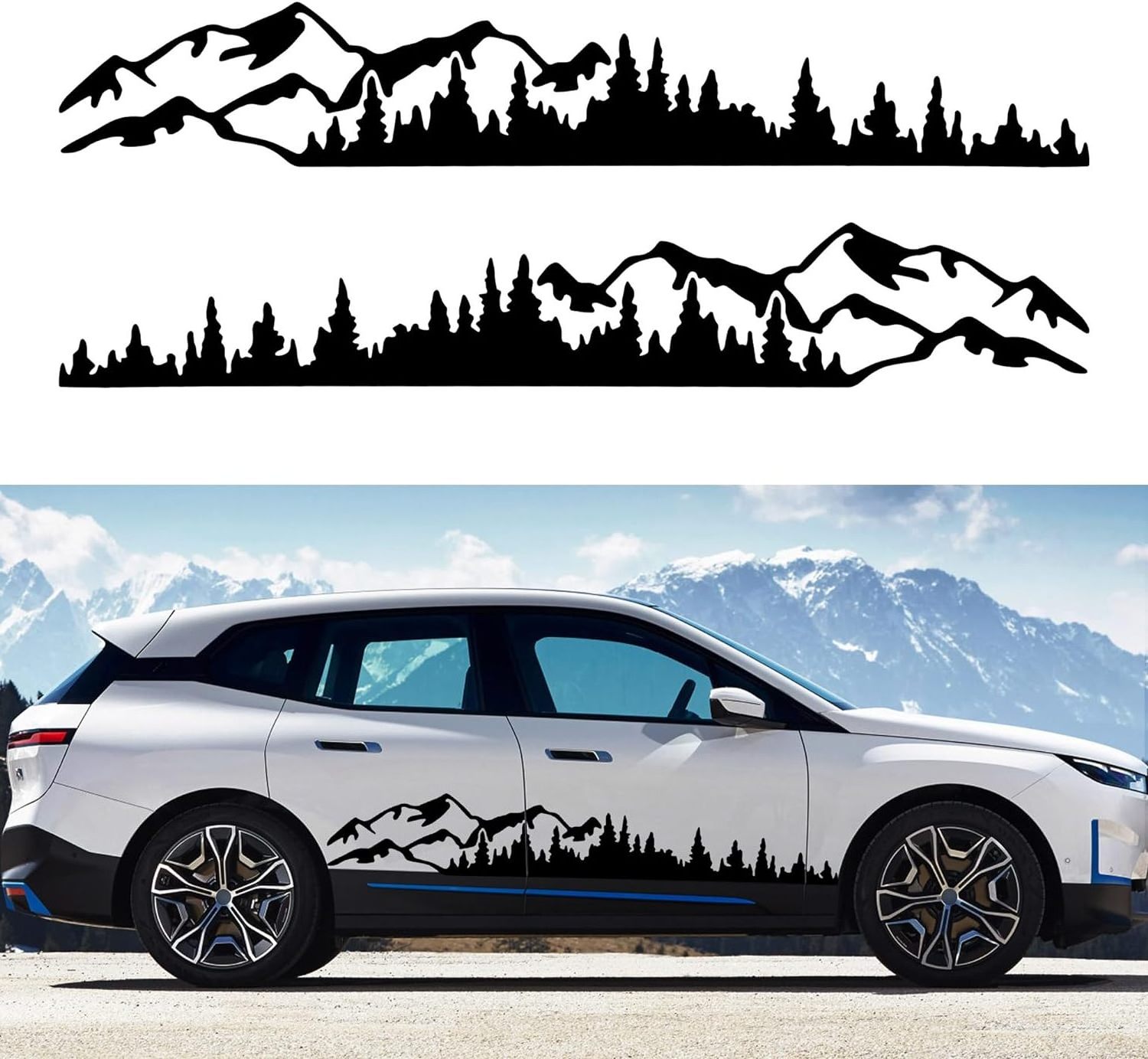 1 Pair 77.4'' Mountain Tree Forest Vinyl Decals for Car Body Door Side Auto Mountains Graphic Stickers