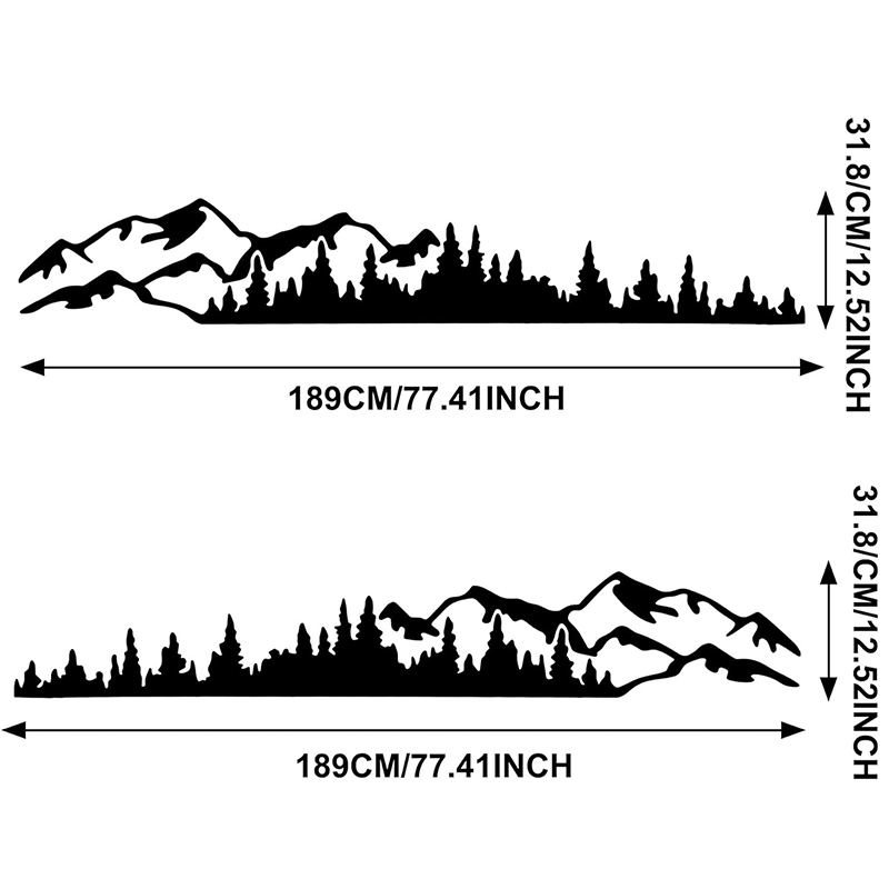 1 Pair 77.4'' Mountain Tree Forest Vinyl Decals for Car Body Door Side Auto Mountains Graphic Stickers