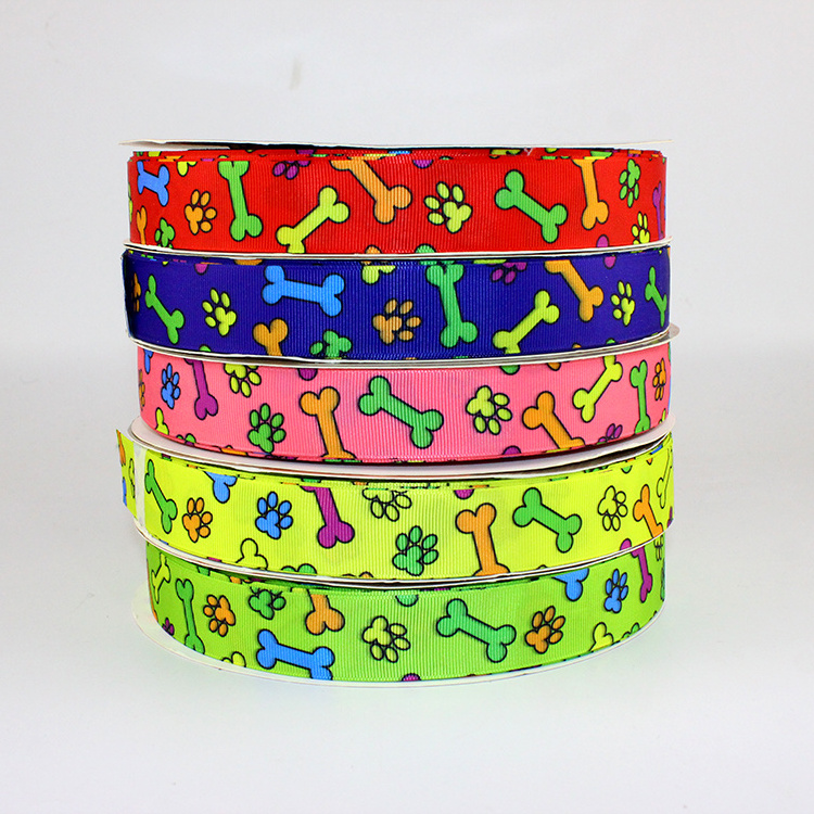 NO MOQ wholesale custom dog bone design 1 inch printing double face grosgrain ribbon