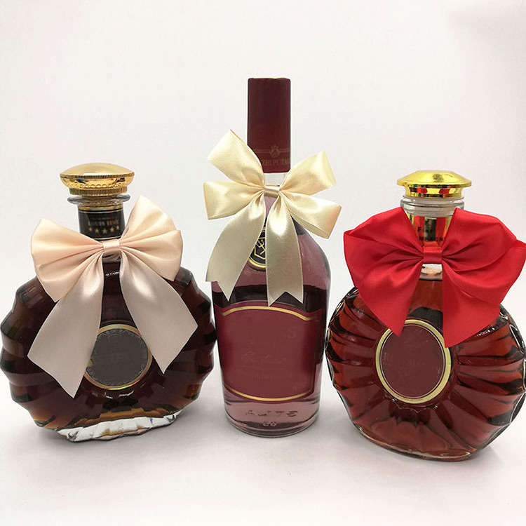 Factory custom wine bottle neck decorative satin ribbon bow with elastic