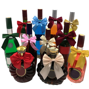 Factory custom wine bottle neck decorative satin ribbon bow with elastic