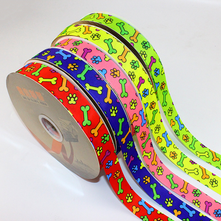 NO MOQ wholesale custom dog bone design 1 inch printing double face grosgrain ribbon