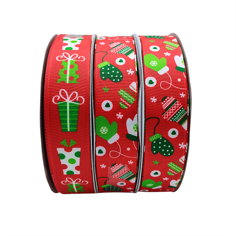 Holiday decoration 1inch 25mm heat transfer christmas ribbon printed grosgrain ribbon