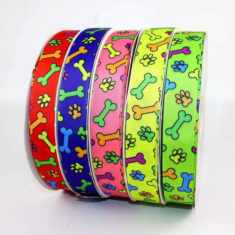 NO MOQ wholesale custom dog bone design 1 inch printing double face grosgrain ribbon