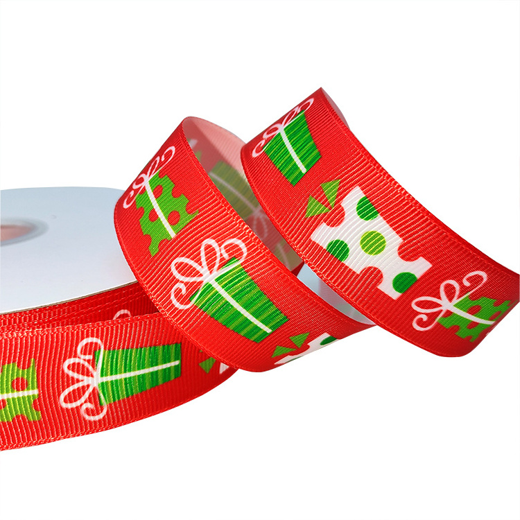 Holiday decoration 1inch 25mm heat transfer christmas ribbon printed grosgrain ribbon