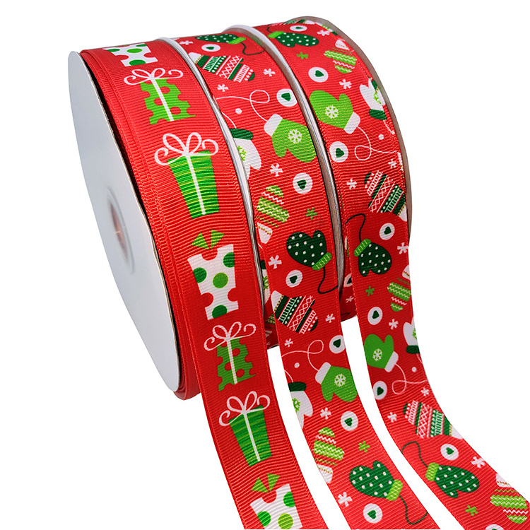 Holiday decoration 1inch 25mm heat transfer christmas ribbon printed grosgrain ribbon