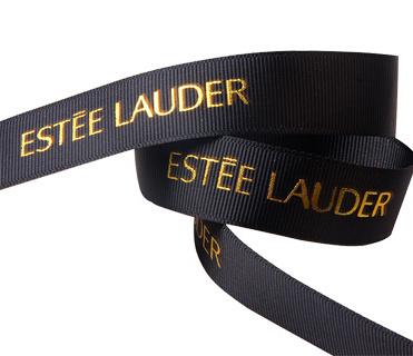 OEM Customized 25 mm gold sliver foil logo brand artwork black grosgrain ribbon 1 inch polyester custom printed grosgrain ribbon