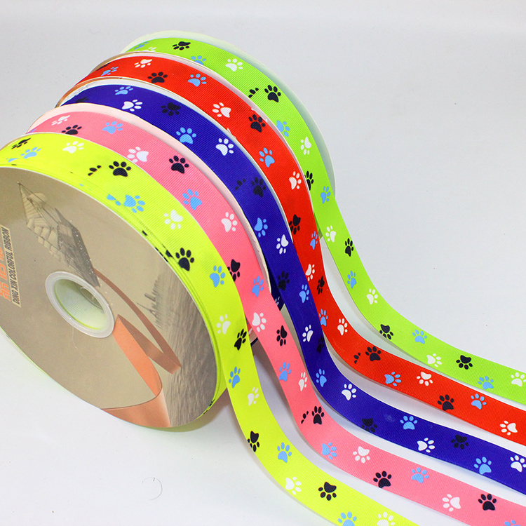 NO MOQ wholesale custom dog bone design 1 inch printing double face grosgrain ribbon