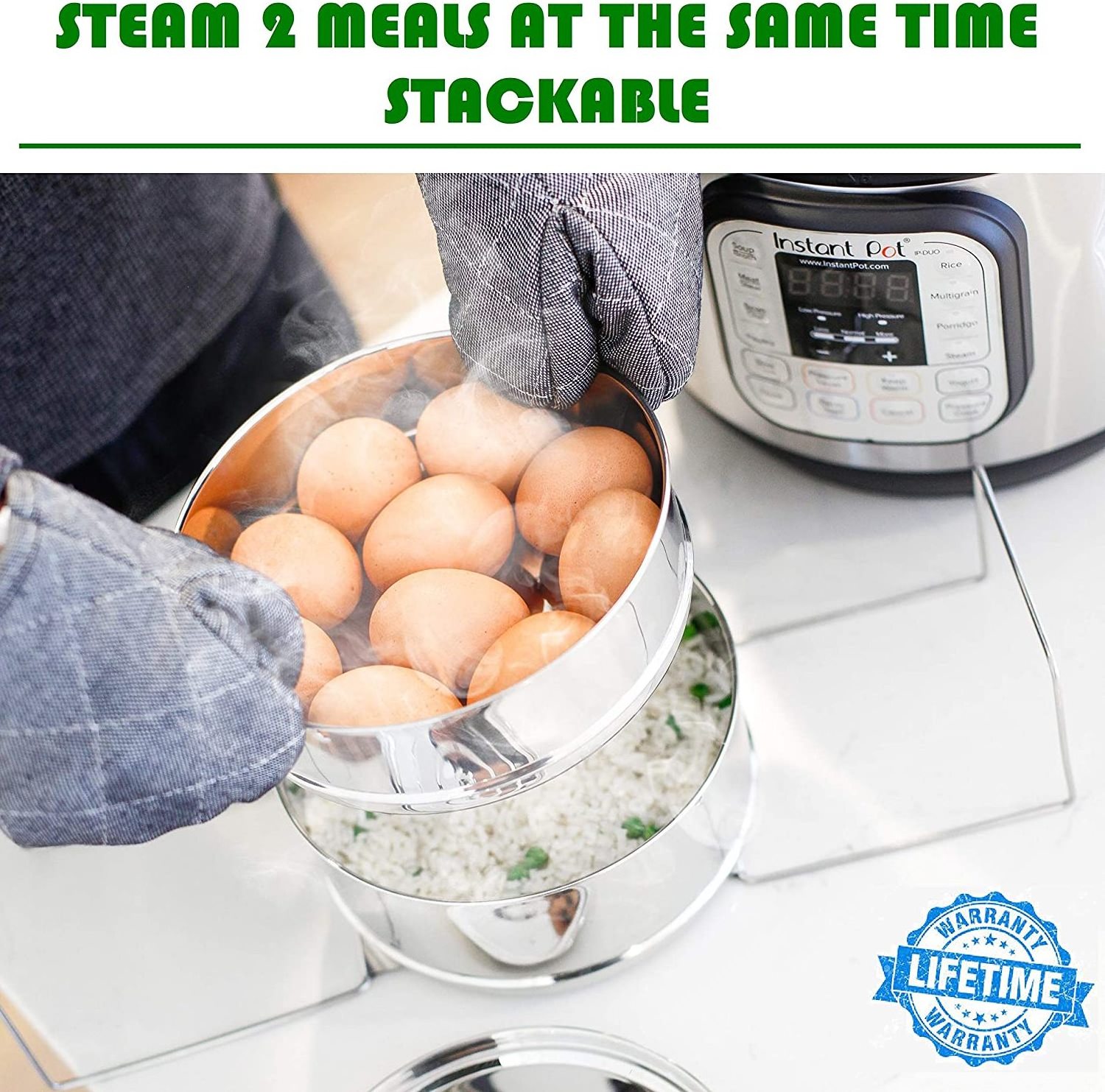 304 Food Steamers Basket Stainless Steel Stackable Steamer Insert Pans for 6/8 Qt Pressure Cooker Pot Accessories