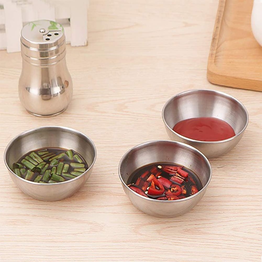 Stainless Steel Sauce Dishes Round Sushi Dipping Bowl Mini Appetizer Plates