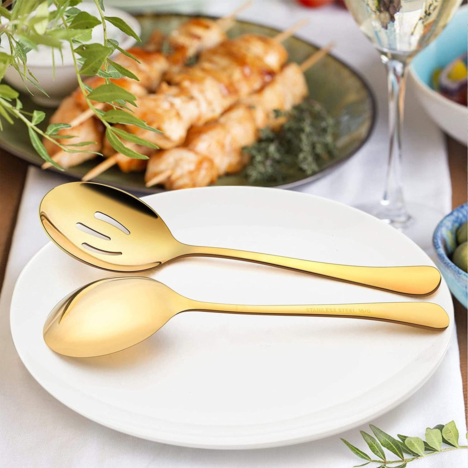 High Quality Medium 6PCS Stainless Steel Gold Slotted Serving Spoon Set for Party Buffet Restaurant Banquet