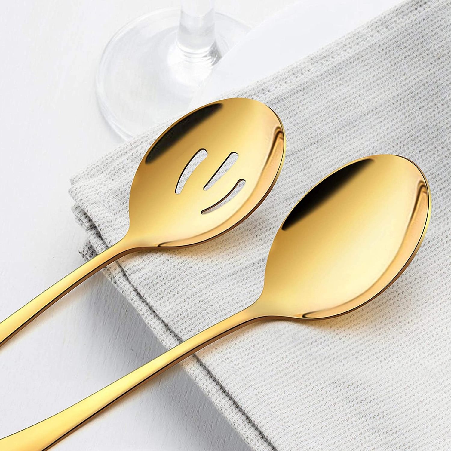 High Quality Medium 6PCS Stainless Steel Gold Slotted Serving Spoon Set for Party Buffet Restaurant Banquet