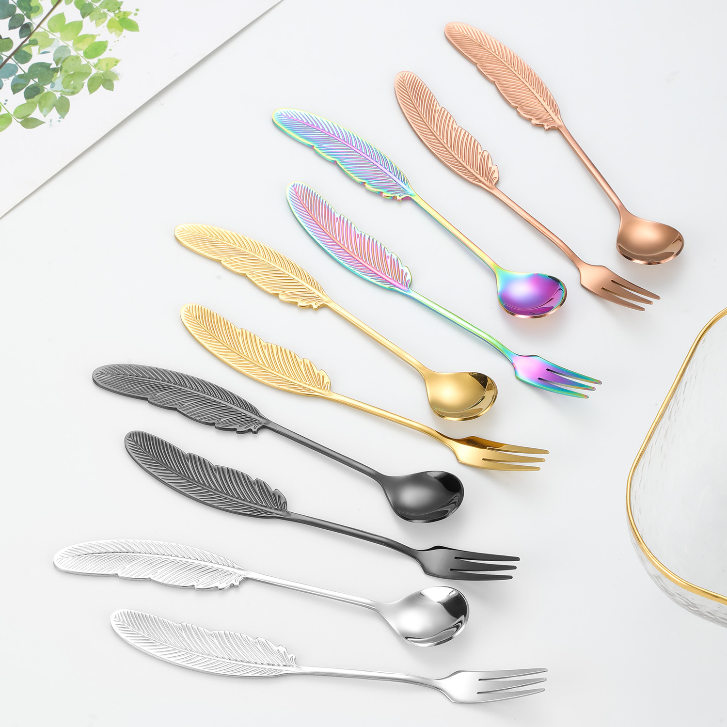 Dessert spoon with Feather Shape Creative Stainless Steel 18/8 Stirring Tea Coffee Spoon