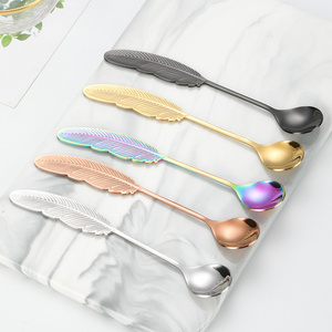 Dessert spoon with Feather Shape Creative Stainless Steel 18/8 Stirring Tea Coffee Spoon