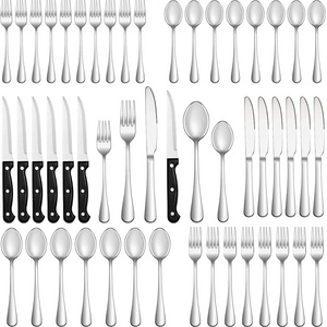 Black Flatware Set Stainless Steel Tableware Cutlery Set Black Silverware Set with Steak Knives