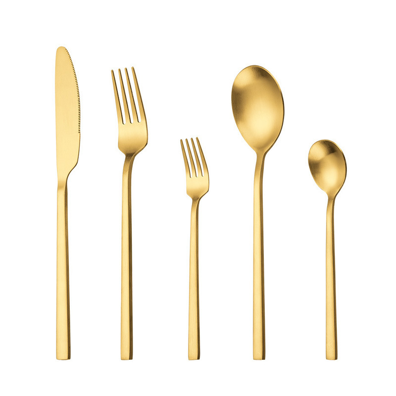 5piece Knife Spoon Fork Set Gold Cutlery Set  Square Thick Handle Stainless Steel Gold Flatware sets