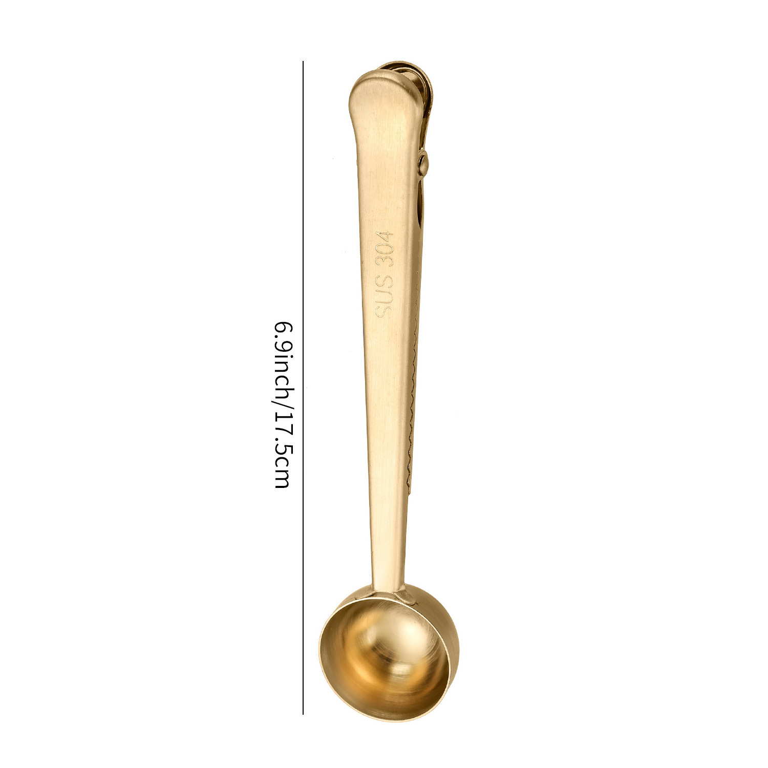 Food Grade Stainless Steel Brass Gold Copper Measuring Spoon Scoop with Bag Sealing Clip for Coffee Bean