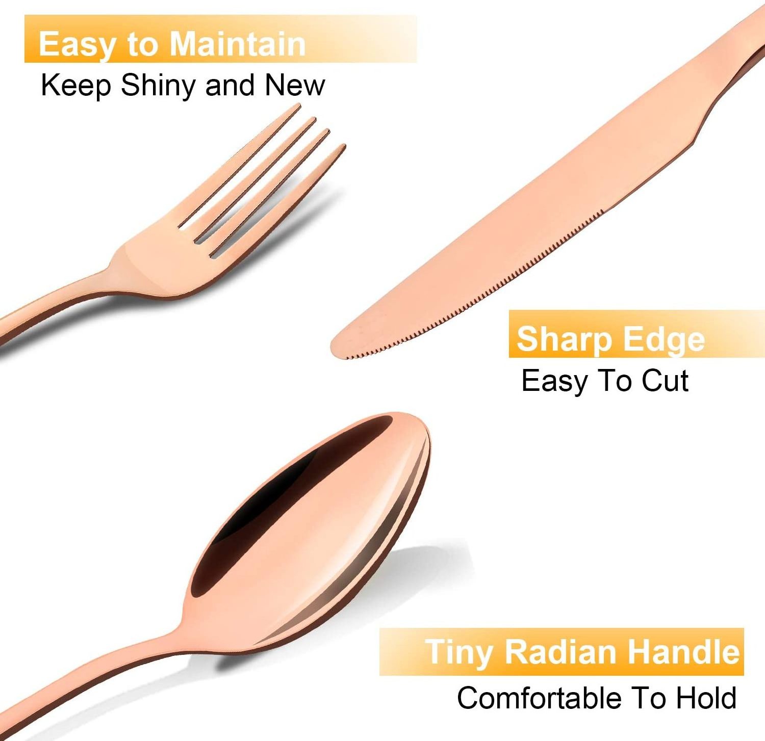 Dinner Silverware Rose Gold Flatware Copper Stainless Steel Bulk Cutlery 48pcs Set with Box