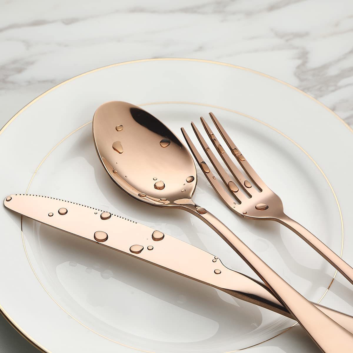 Dinner Silverware Rose Gold Flatware Copper Stainless Steel Bulk Cutlery 48pcs Set with Box