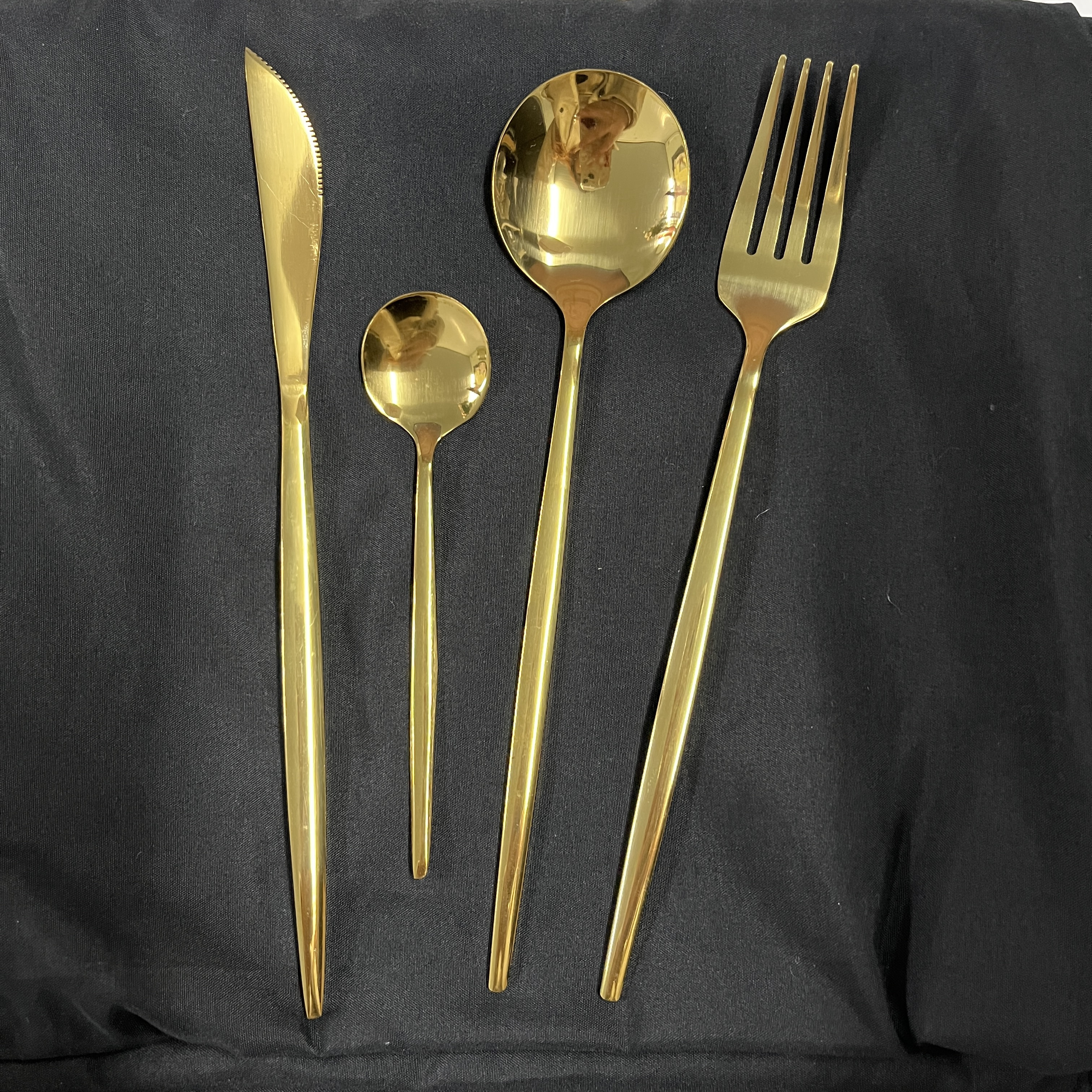 Nordic Portugal style metal rental reusable luxury manufacturer stainless steel gold cutlery set for wedding