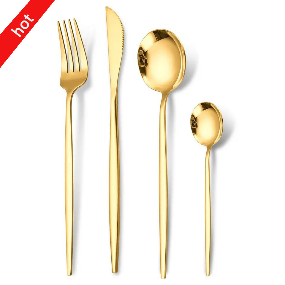 Nordic Portugal style metal rental reusable luxury manufacturer stainless steel gold cutlery set for wedding