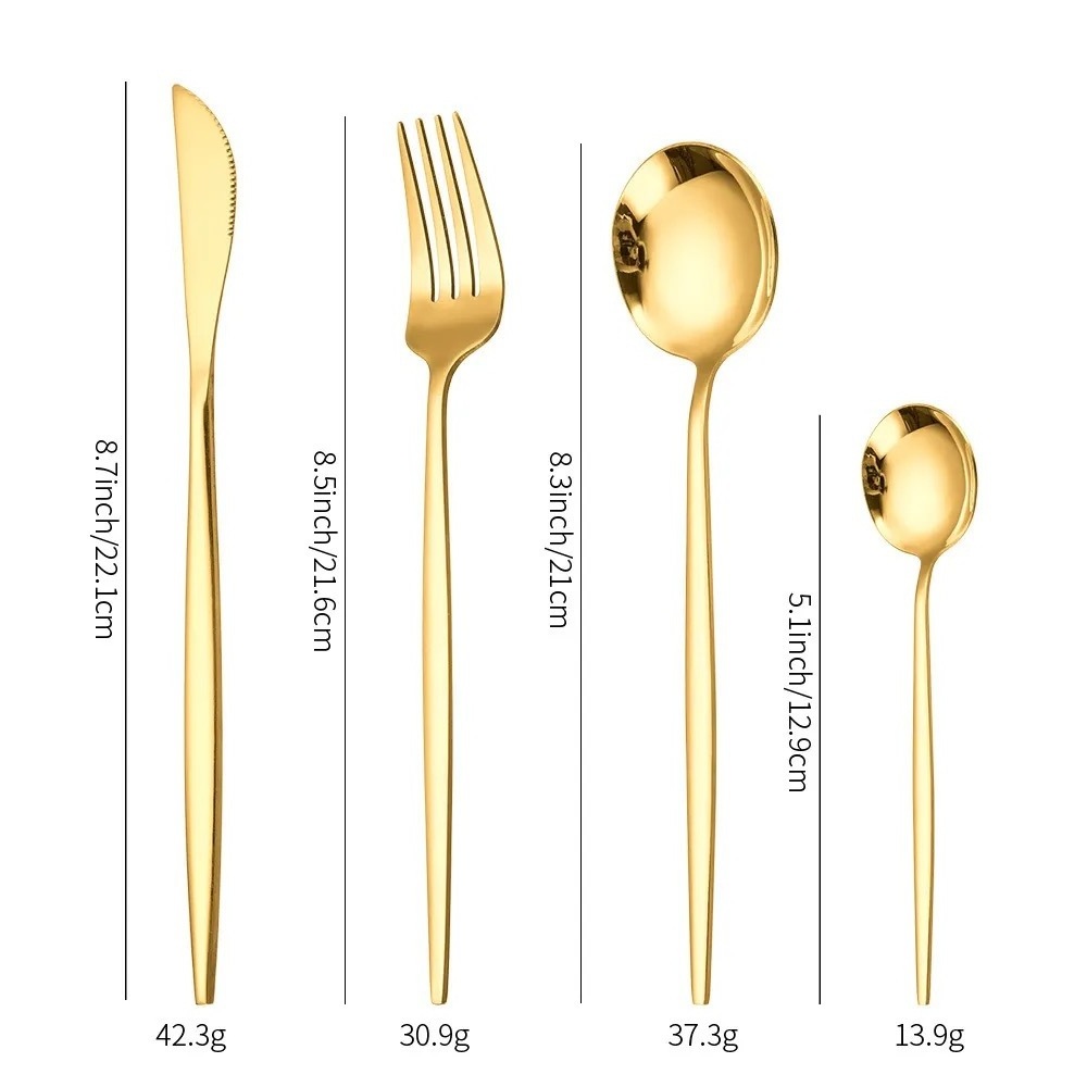 Nordic Portugal style metal rental reusable luxury manufacturer stainless steel gold cutlery set for wedding