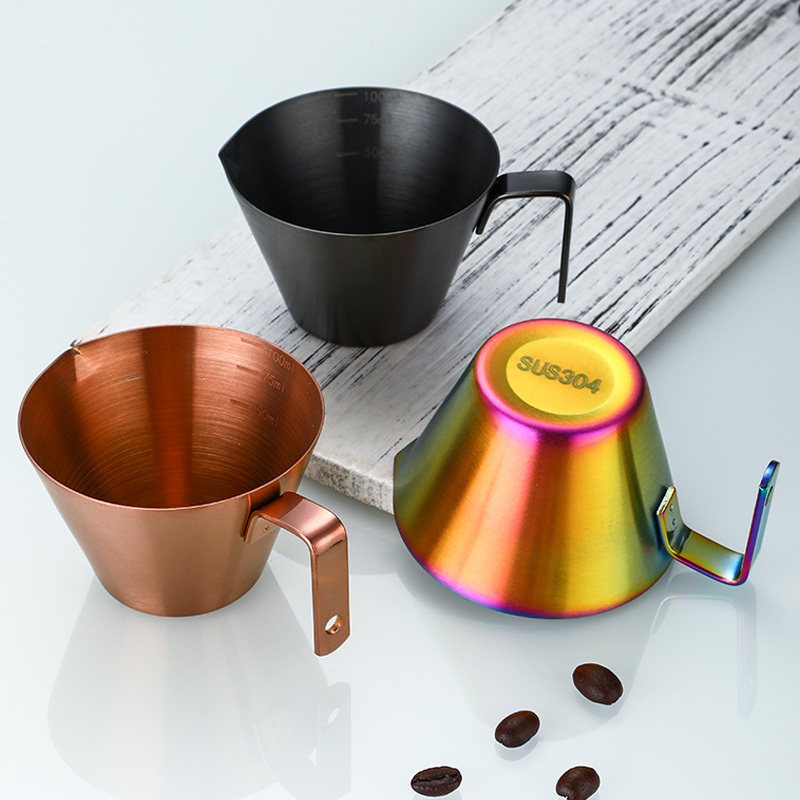 Stainless Steel Espresso Accessories,  Measuring Cup with Dual Scale, Espresso Shot pitcher with V-Shaped Mouth, 3.4OZ/100ML