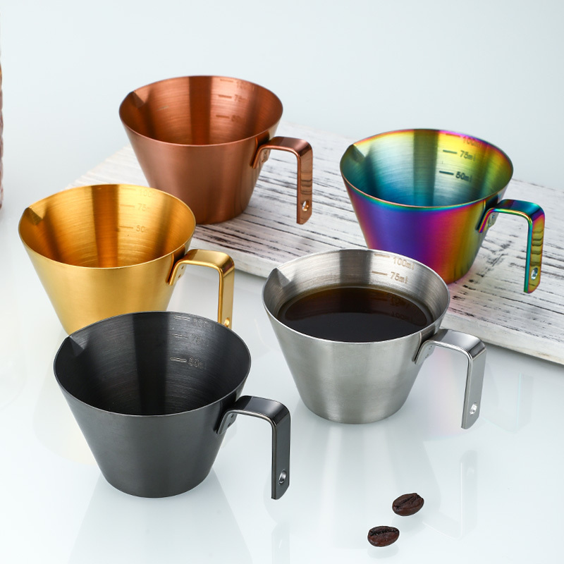 Stainless Steel Espresso Accessories,  Measuring Cup with Dual Scale, Espresso Shot pitcher with V-Shaped Mouth, 3.4OZ/100ML