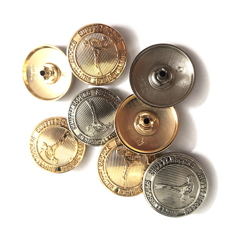 High quality custom embossed logo gold silver snap button garment accessory zinc alloy metal round button for coat