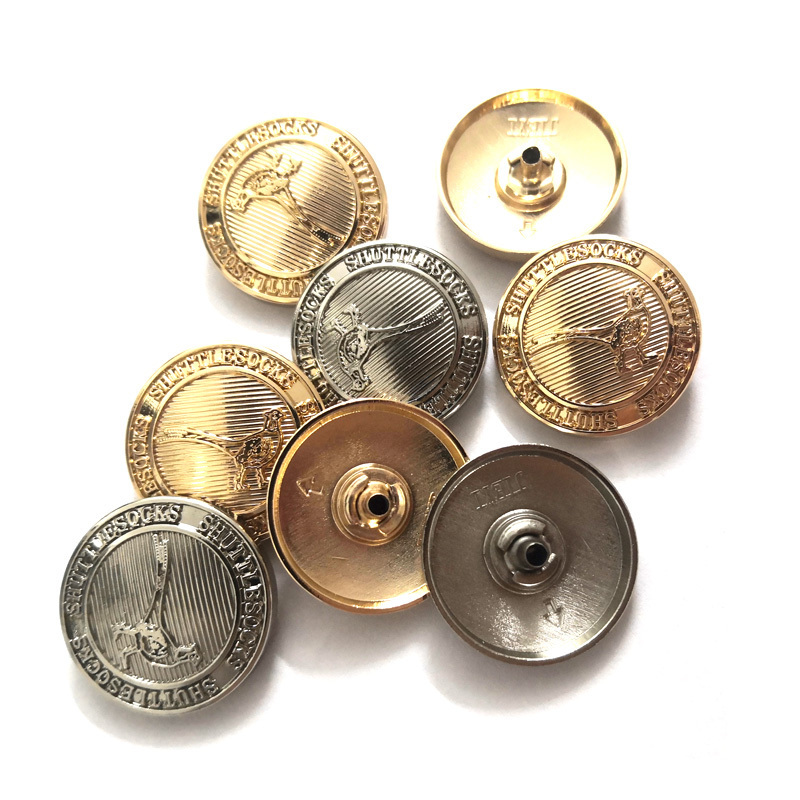 High quality custom embossed logo gold silver snap button garment accessory zinc alloy metal round button for coat