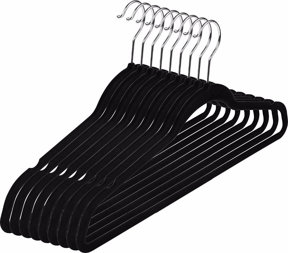 Velvet black hanger of clothes rack 50 pack color box flocked hanger