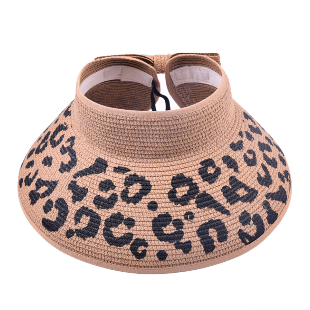 Ready to ship amazon best selling ladies summer visors beach hats luxury summer wide brim women printed leopard straw hat