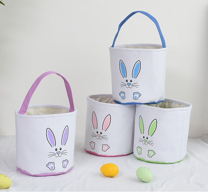 Wholesale 2021 hot sale kids candy egg rabbit easter gift bag high quality 4colors cotton canvas bunny print easter basket