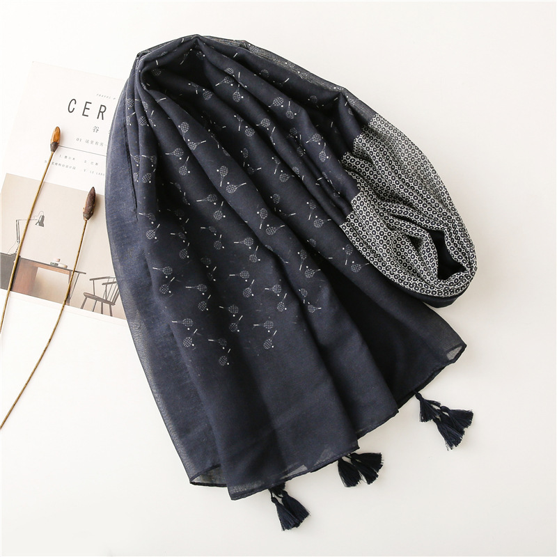 wholesale popular women travel scarf with small tennis racket patterns high quality lady oversized scarves for winter