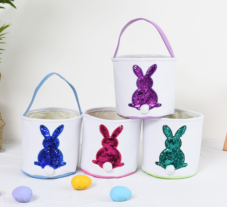 Wholesale 2021 hot sale kids candy egg rabbit easter gift bag high quality 4colors cotton canvas bunny print easter basket