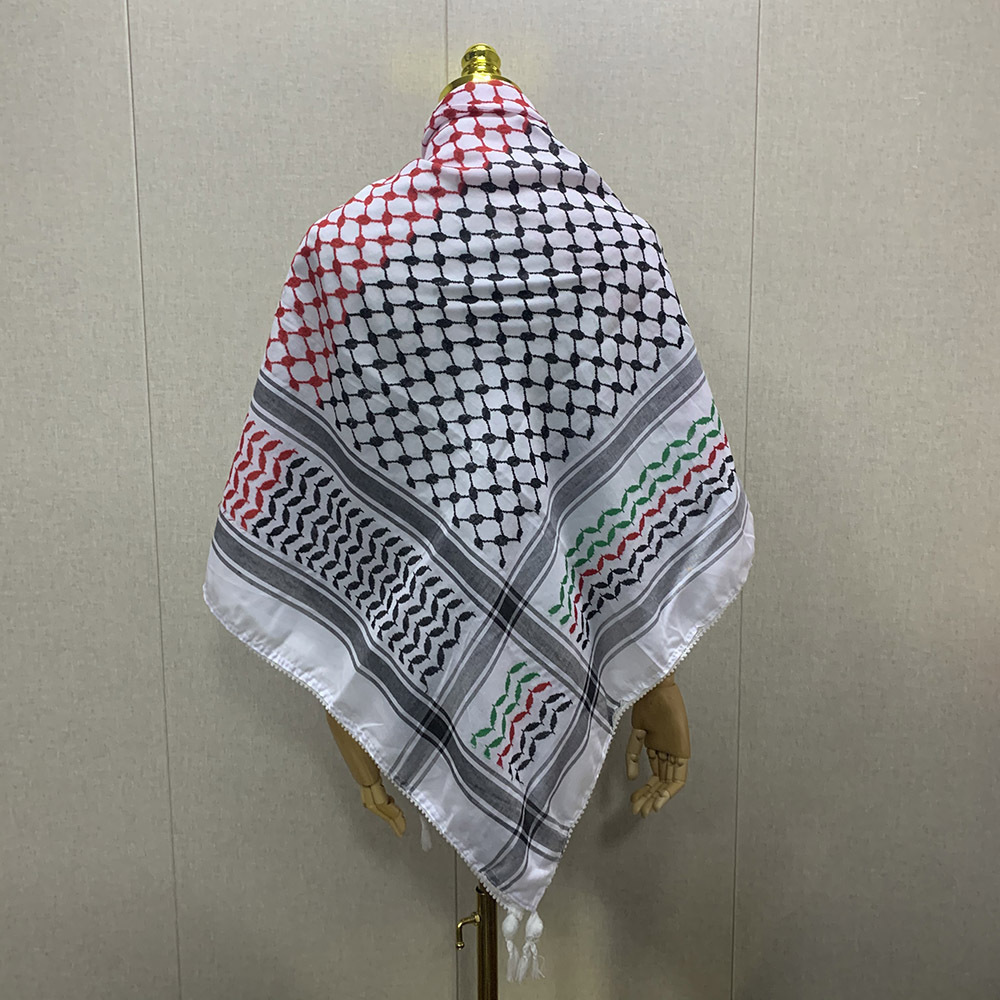 Whosale hot sale unisex palestinian kufiya flag scarves 53inch square arafat hatta 100% cotton shemagh keffiyeh arab scarf