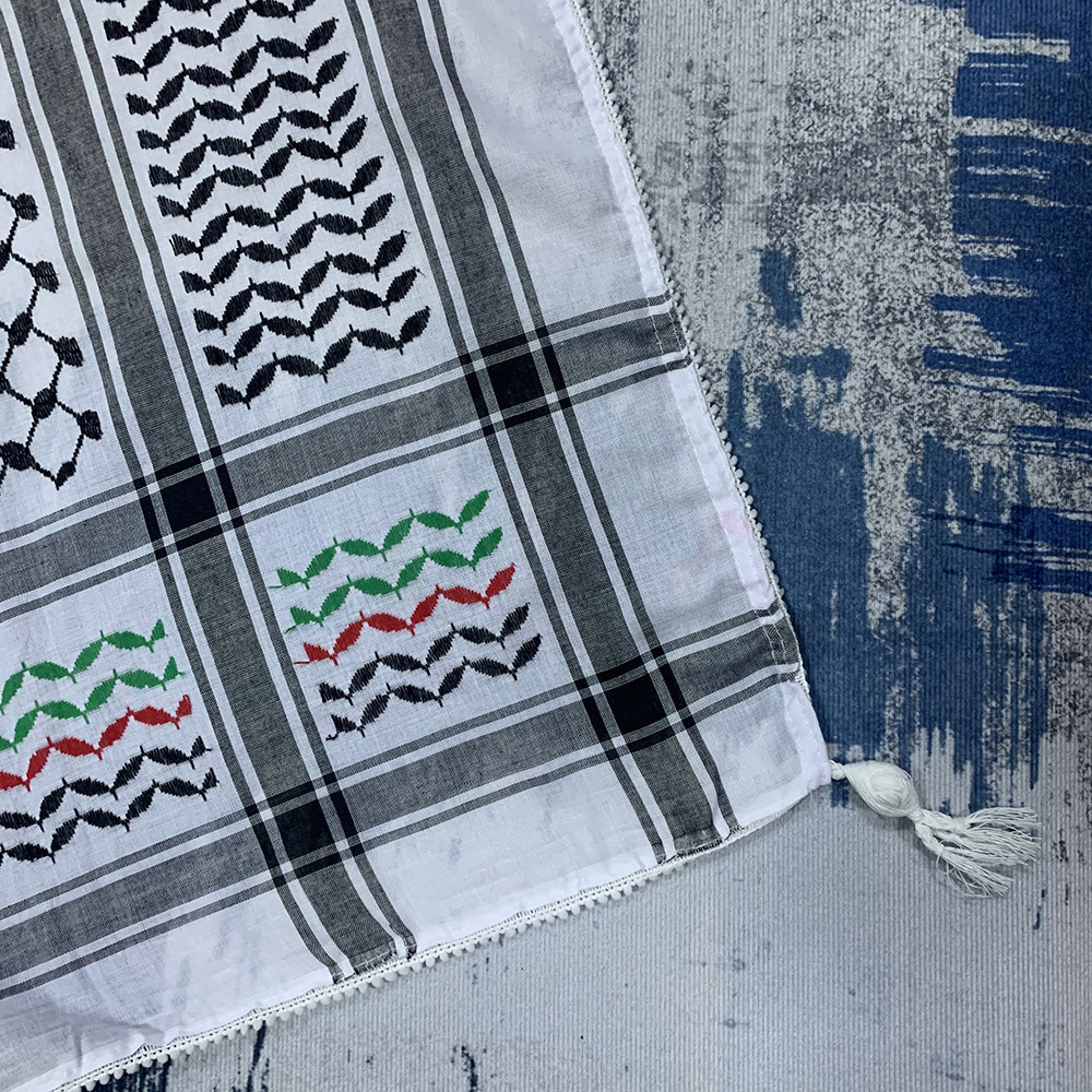 Whosale hot sale unisex palestinian kufiya flag scarves 53inch square arafat hatta 100% cotton shemagh keffiyeh arab scarf