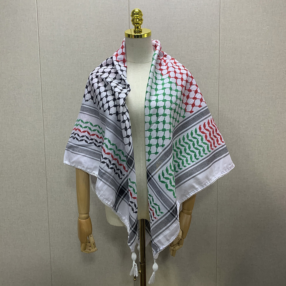 Whosale hot sale unisex palestinian kufiya flag scarves 53inch square arafat hatta 100% cotton shemagh keffiyeh arab scarf