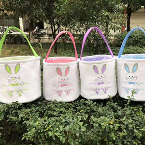 Wholesale 2021 hot sale kids candy egg rabbit easter gift bag high quality 4colors cotton canvas bunny print easter basket