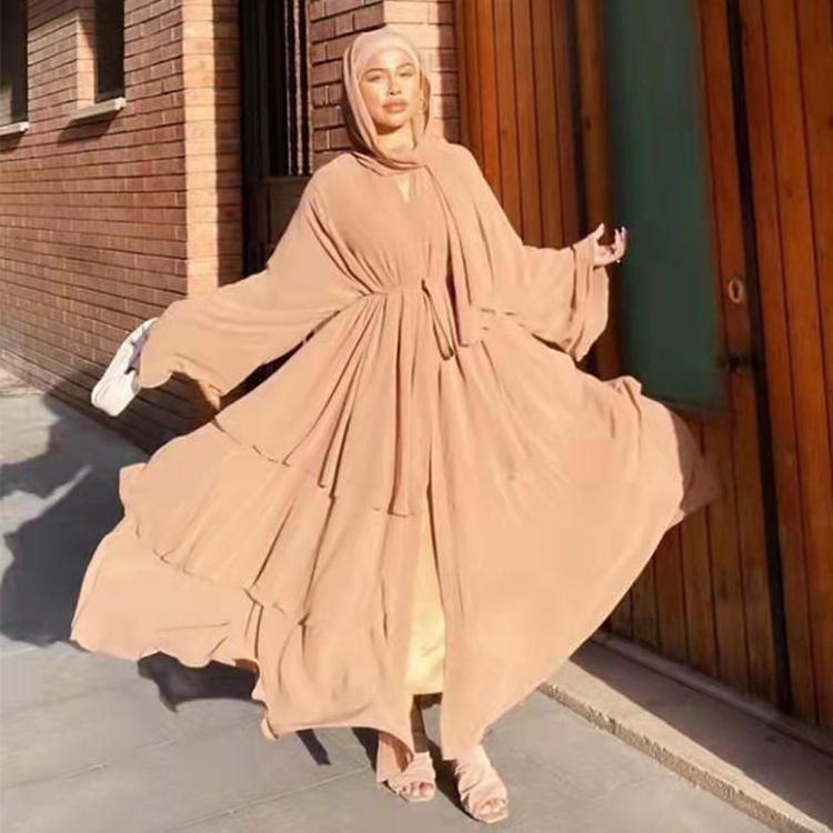 Dubai Turkey Arab Elegant Chiffon Kimono Abaya for Women Muslim fashion 3 Layers Open Islamic Clothing Muslim Dresses Abaya