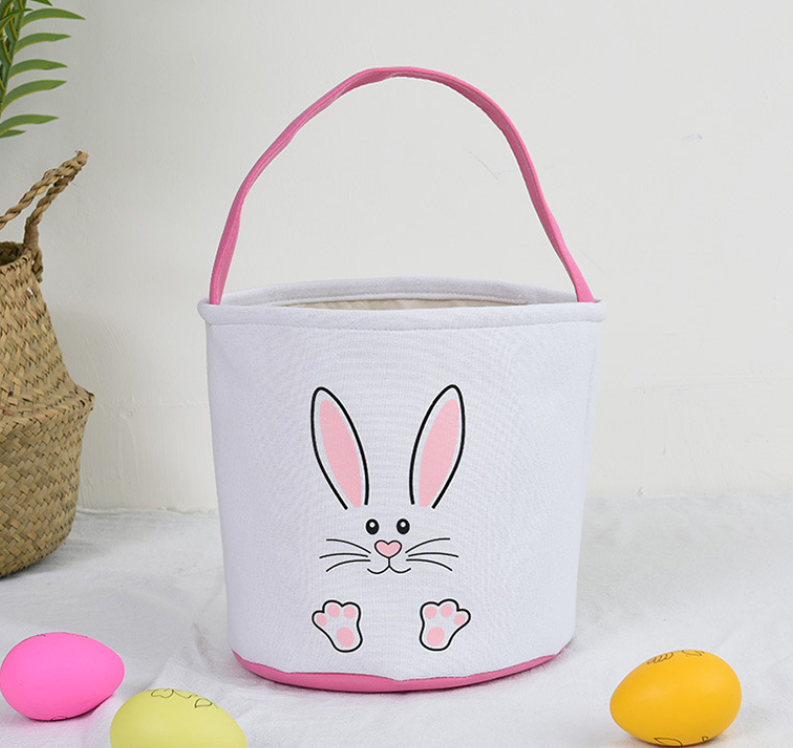 Wholesale 2021 hot sale kids candy egg rabbit easter gift bag high quality 4colors cotton canvas bunny print easter basket