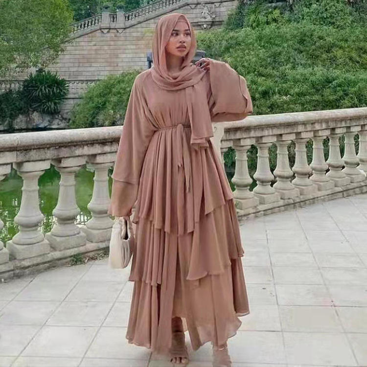 Dubai Turkey Arab Elegant Chiffon Kimono Abaya for Women Muslim fashion 3 Layers Open Islamic Clothing Muslim Dresses Abaya