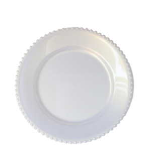 New European Style Pearl Edged Transparent Round Plates White Reusable Plastic Plates Wedding Charger Plate