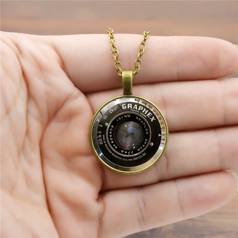 Retro camera lens time gemstone pendant necklace mini hidden camera