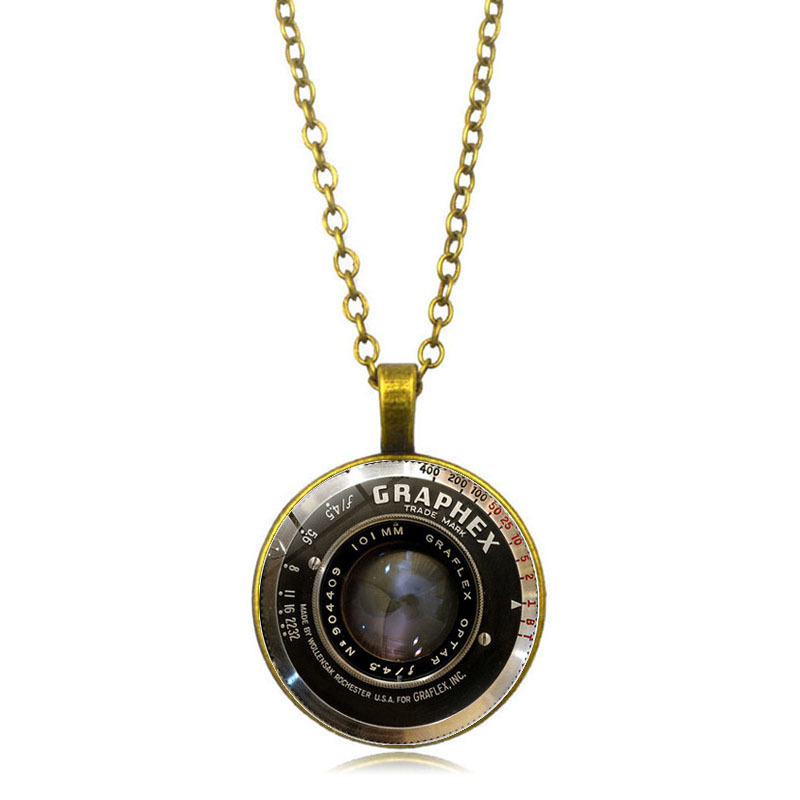 Retro camera lens time gemstone pendant necklace mini hidden camera