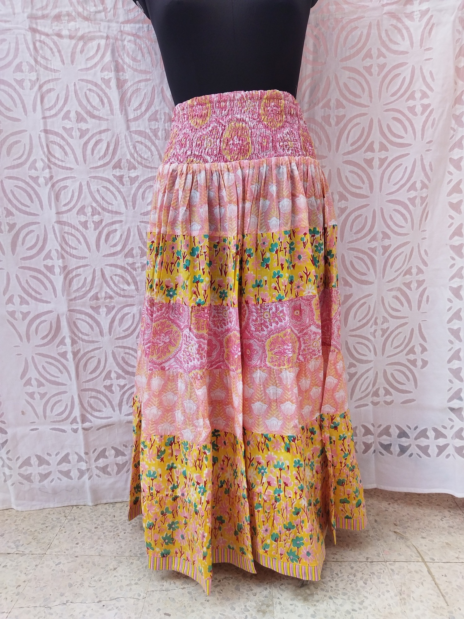 Designer Cotton Hand Block Printed Long Skirt For Women Colorful Maxi Standard Umbrella Skirt For Women Tier One Size Skirt